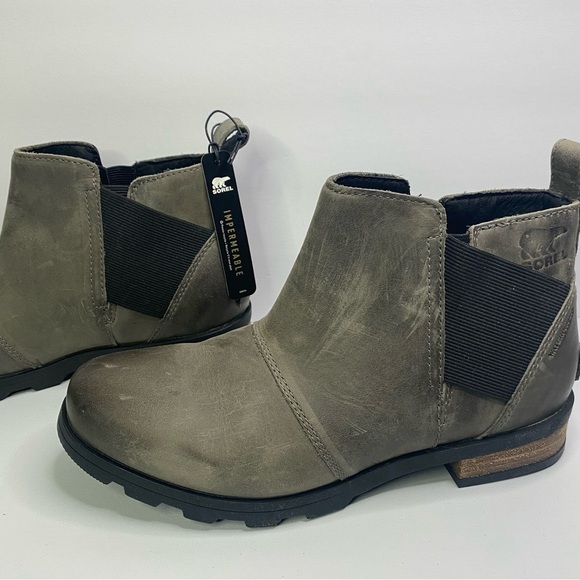 Sorel Emelie Chelsea NEW IN BOX Waterproof Boots Brown grey mushroom size 7 - Picture 5 of 11